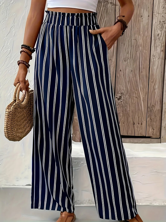 Pantaloni Donna a Gamba Larga, Vita Alta, Comodi e Casual  Primavera Estate