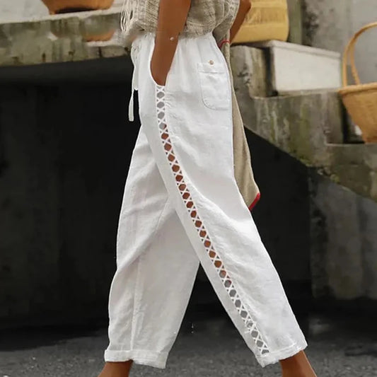 Pantaloni Estivi Eleganti Donna Loose con Vita Elastica per Streetwear