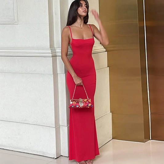 Abito Lungo Y2K Donna Elegante e Sexy Senza Maniche, Schiena Scoperta
