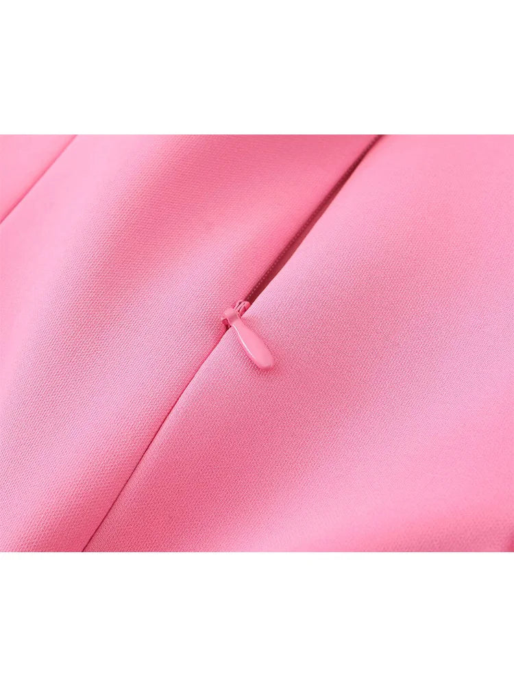 Vestito Rosa Elegante Donna con Spalline Sottili Stile Semplice 2025