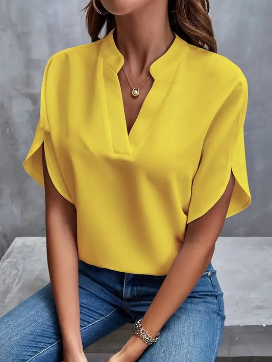 Camicetta Elegante Donna in Chiffon con Maniche Lunghe, Scollo a V e Comoda