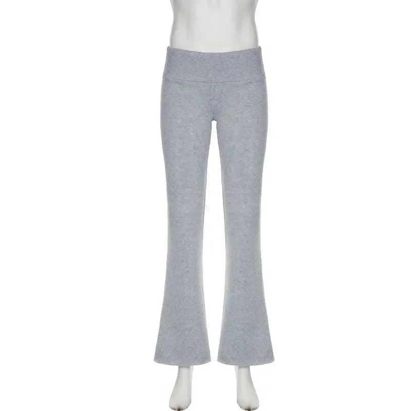 Pantaloni a Zampa Vita Bassa Donna Y2K Casual Sexy Slim Moda 2024