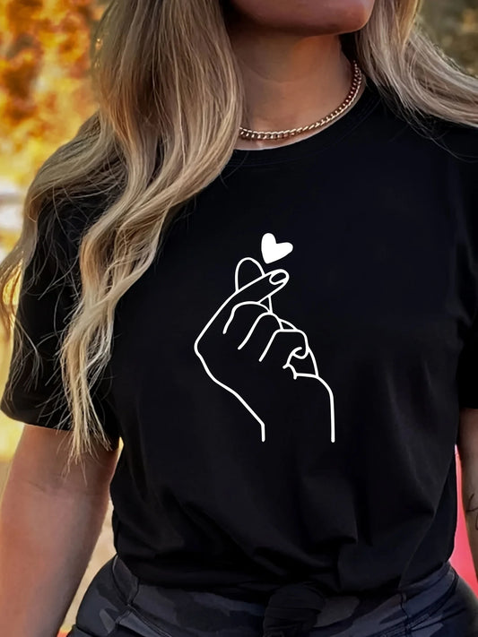 T-shirt Donna Girocollo Stampa Carina Manica Corta Casual Tutte le Stagioni