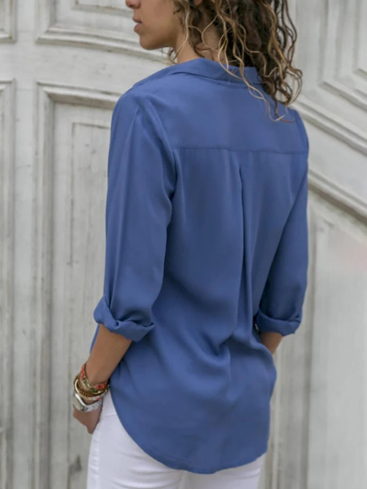Camicia Donna Elegante Primaverile Manica Lunga Chiffon Casual Oversize
