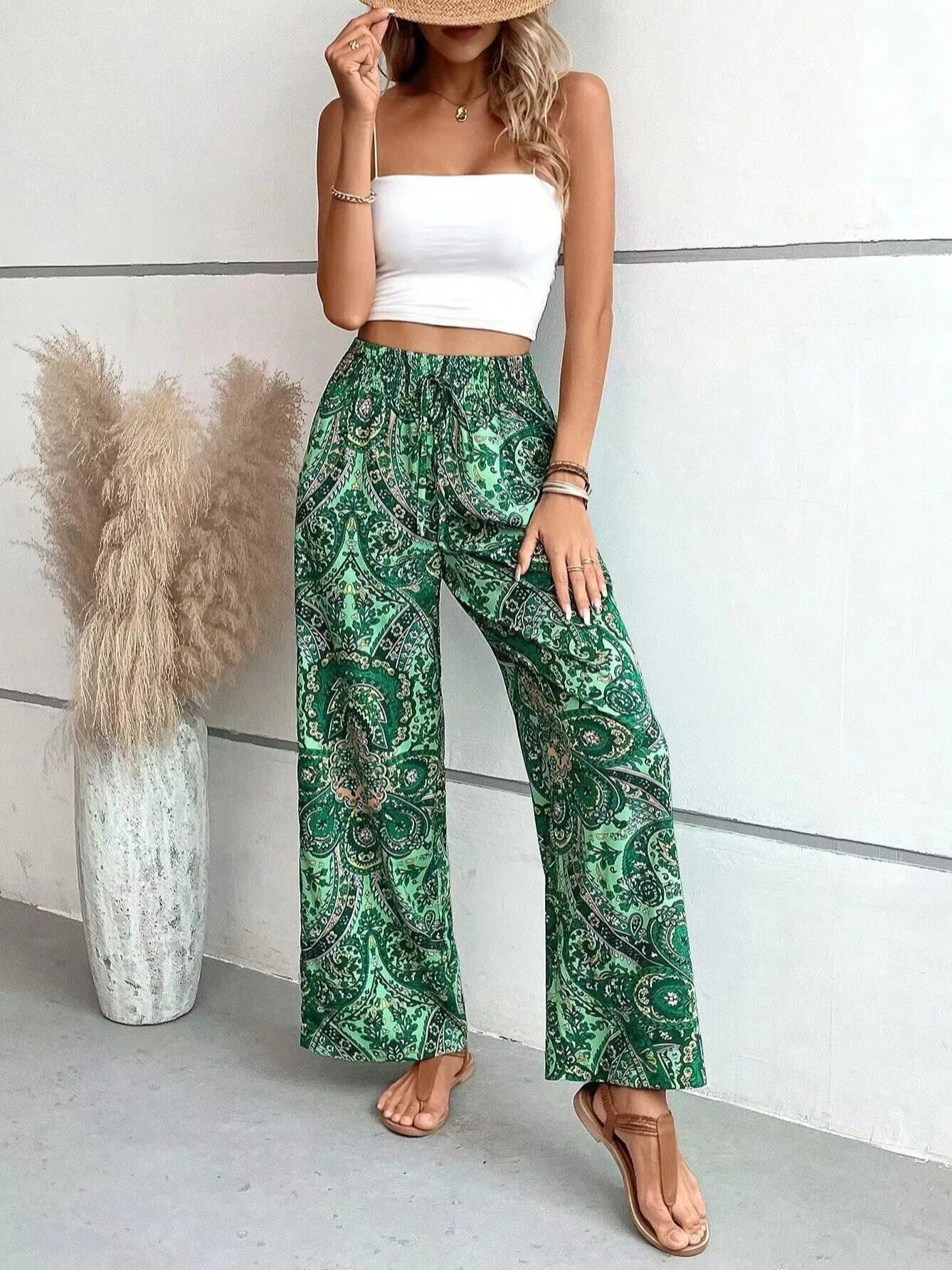 Pantaloni Donna Vintage a Gamba Larga – Vita Alta Casual