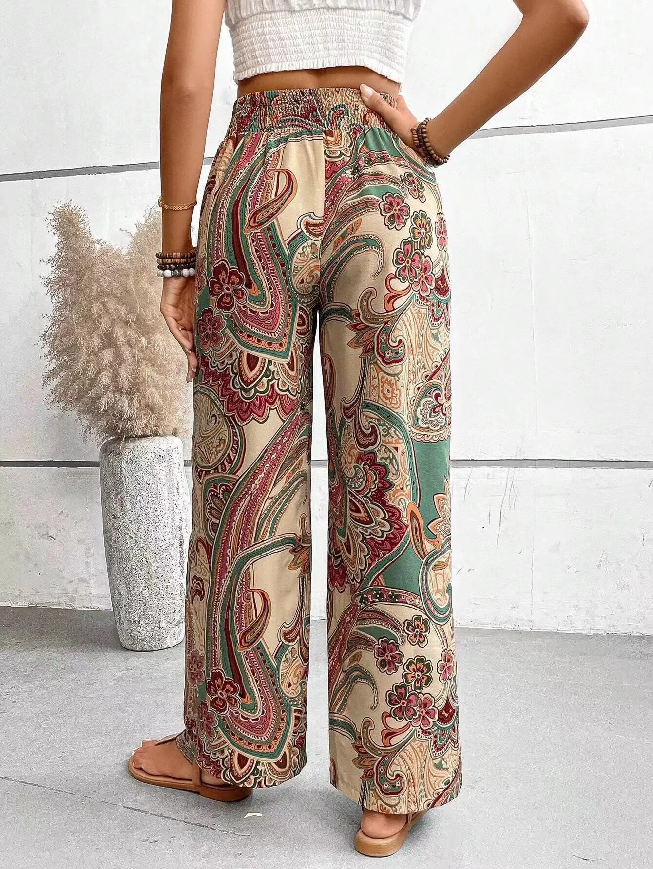 Pantaloni Donna Vintage a Gamba Larga – Vita Alta Casual
