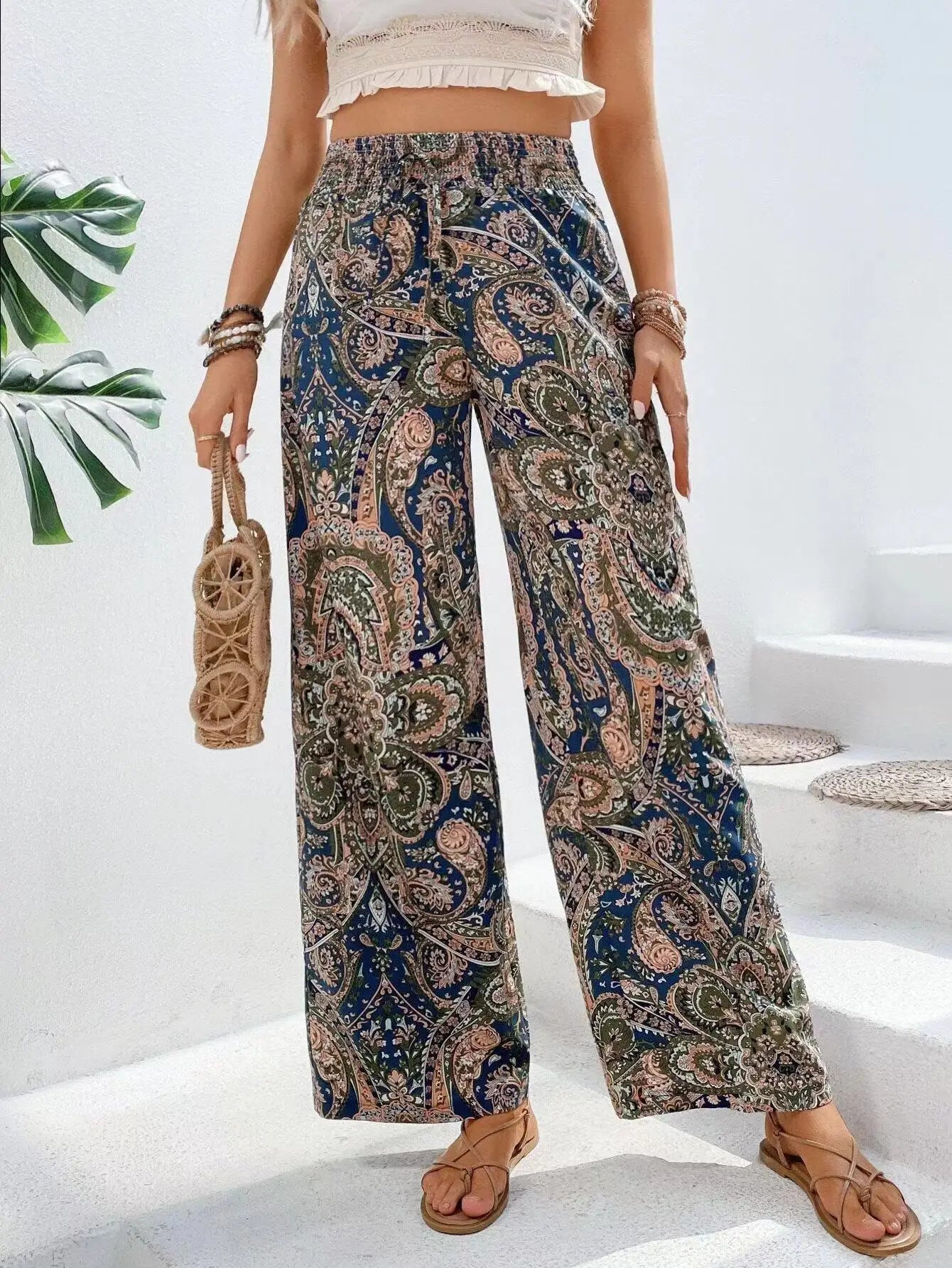 Pantaloni Donna Vintage a Gamba Larga – Vita Alta Casual
